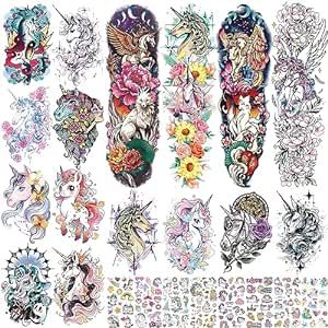 Aresvns Unicorn Temporary Tattoo 24 Sheets, Cute Fake Tattoo for Women and Girls, Waterpoof Sleeve Tattoo Temporary for Party
